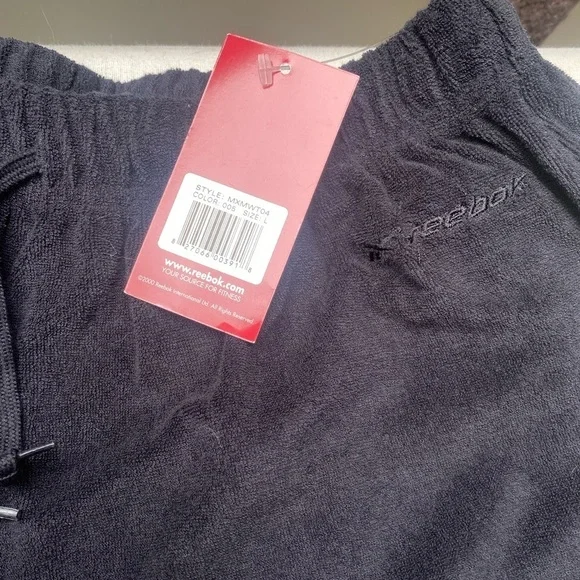 NWT VTG Reebok Black Drawstring Terry Cotton Blend Women's Shorts Size Large - Picture 9 of 9